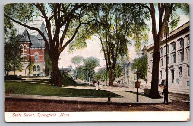 State St Springfield MA Massachusetts Antique Postcard PM Cancel WOB Note DB