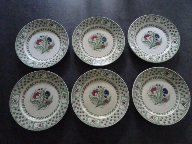 6 assiettes à dessert en faïence vintage