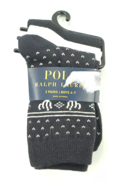 Polo Ralph Lauren New Kids Boys 3 Pairs Cotton Blend Deer Print Crew Socks 4-7