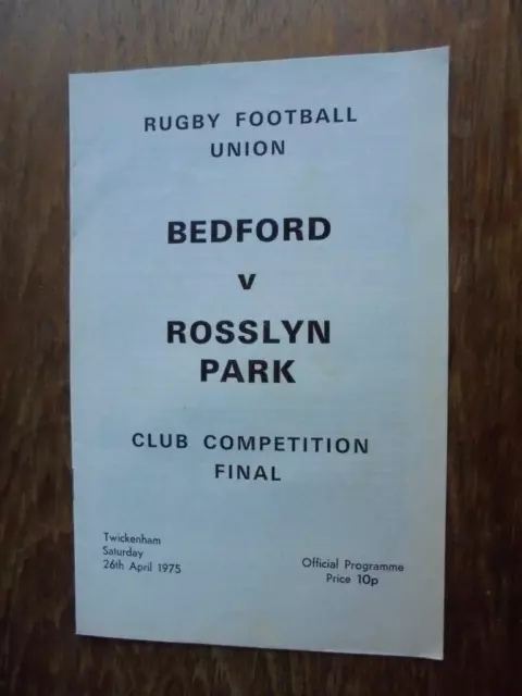 Bedford v Rosslyn Park Club Competition Final 26 April 1975 Twickenham programme