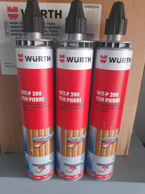 3 MORTIERS CHIMIQUES SPÉCIAL BICOMPOSANTS WIT-P 200 avec canules WURTH NEUFS