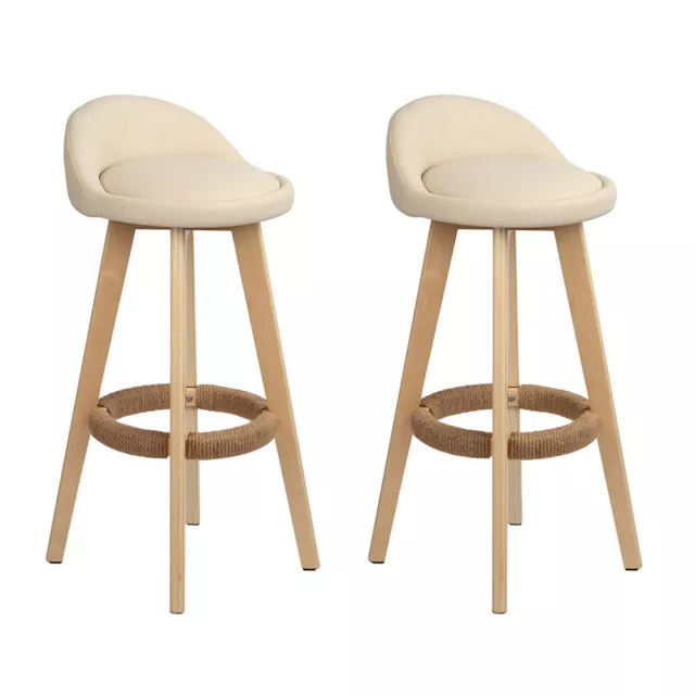 Artiss 2x Bar Stools Kitchen Dining Chairs Leather Padded Wooden Stool Beige