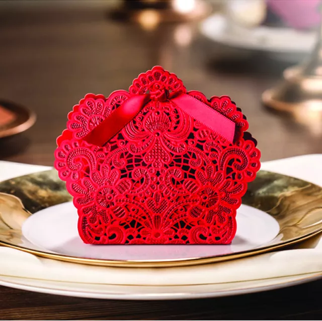 Red Theme Gilding Butterfly Heart Wedding Favour Boxes Party Gift Bags & Ribbons 2
