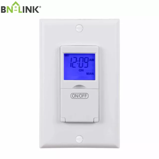 BN-LINK Programmable In-Wall Digital Timer Switch Blue Backlight 7-Day,15A,125V