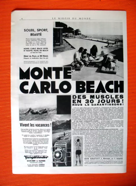 PUBLICITE DE PRESSE MONTE CARLO SOLEIL SPORT BEAUTé TOURISME AD 1932