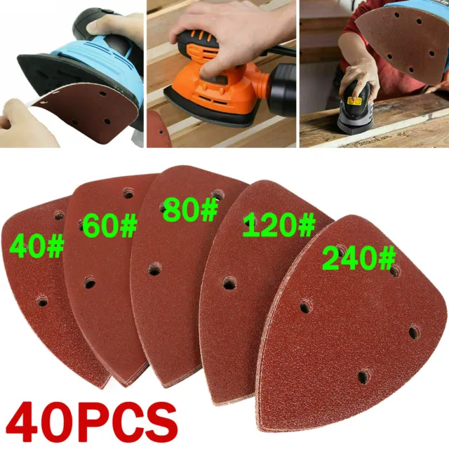 40pcs Sanding Sheets Hook Loop Mouse Sanding Pads Sander Paper Triangle Discs UK