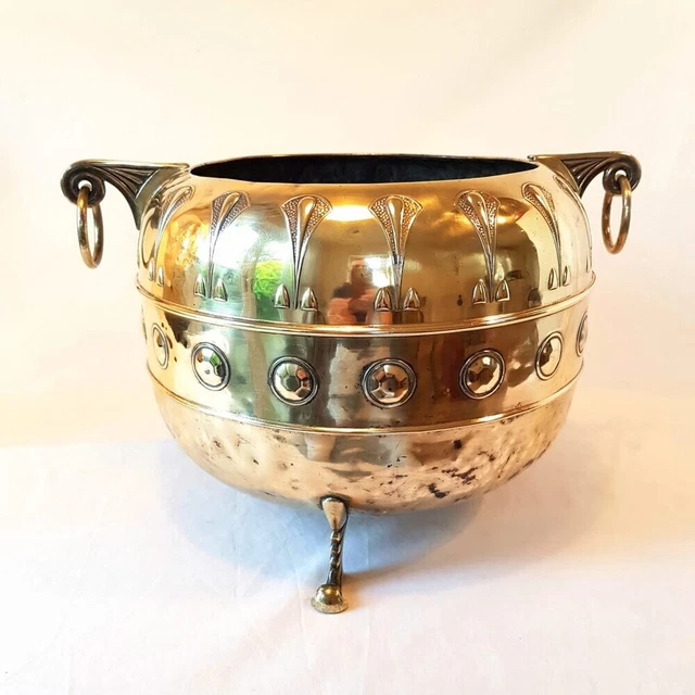 Very Large and Rare Art Nouveau Brass Cauldron Jardiniere, KMD Netherlands 1900