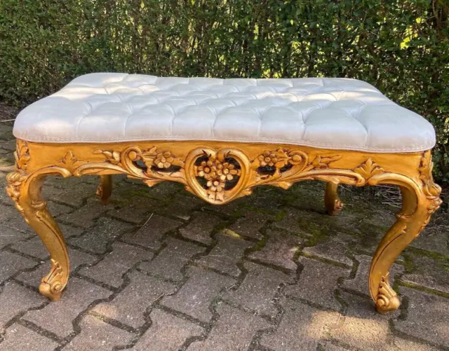 Gilded Beech and Tufted Velvet French Louis XVI Style Table Bench, 1920
