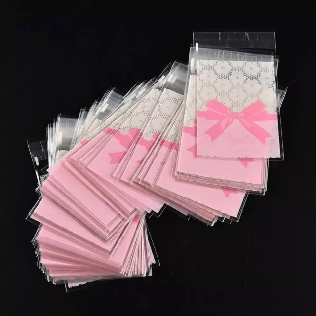 50 Piezas Rosa Bonito Lazo Diseño Pastel Regalo Paquetes Opp Bolsas Plástico