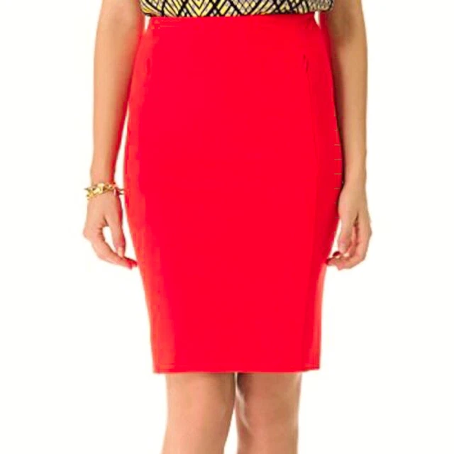 DIANE VON FURSTENBERG Koto Red Irregular Zip Closure Stretch Pencil Skirt Size 6