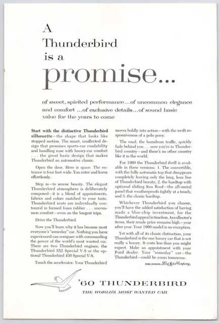 1960~Ford Thunderbird~THE PROMISE~Classic Car~Auto~Vintage 60s Print Ad