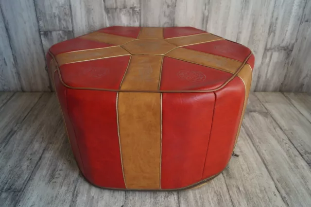 60er Vintage Hocker Sitzkissen Pouf Ottomane Kaminhocker rot braun Ø 56cm