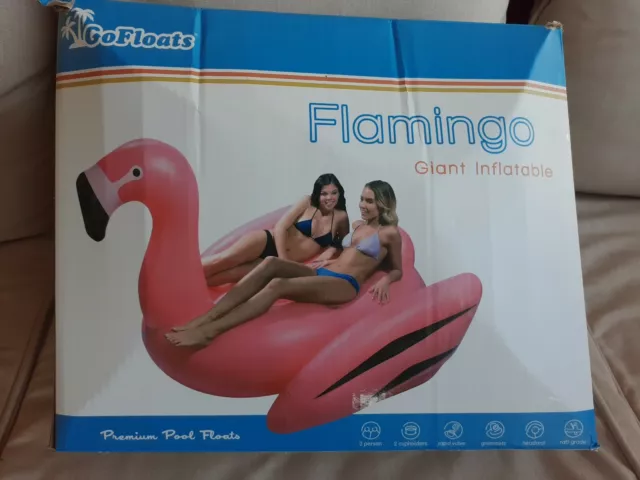 GoFloats Giant Flamingo Inflatable 2 Person Raft 6'4"L x 5'8"W x 4'TOP OPEN BOX