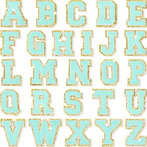 26 Pieces Glitters Patches Iron on Letters Chenille A-Z Patches Decorative Re...