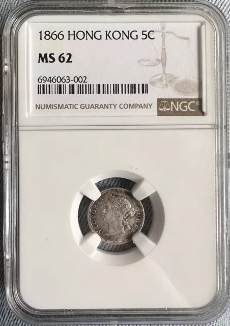 Hong Kong 5 Cents 1866 NGC MS62