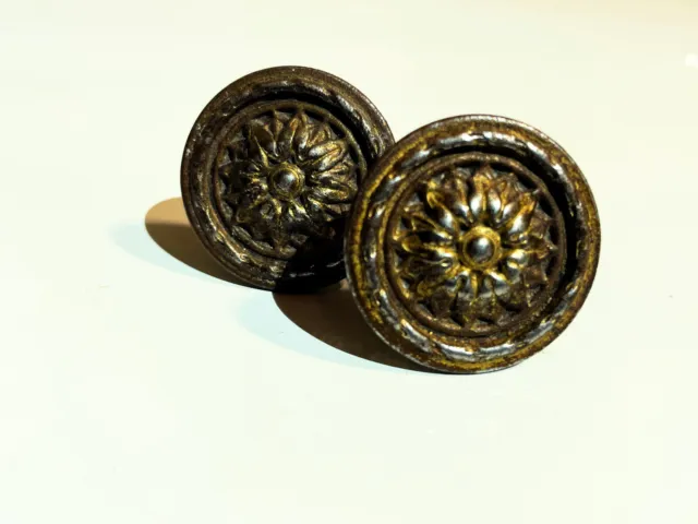 Vintage KEELER BRASS CO Drawer KNOBS Pulls Original 1930 Patent Design Floral