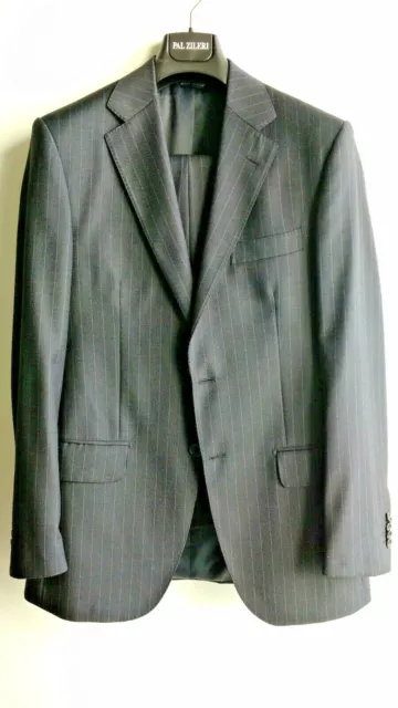 MINT Barneys New York Super100 Suit in Dobby & Fine Stripe - 36R - Navy - ITALY