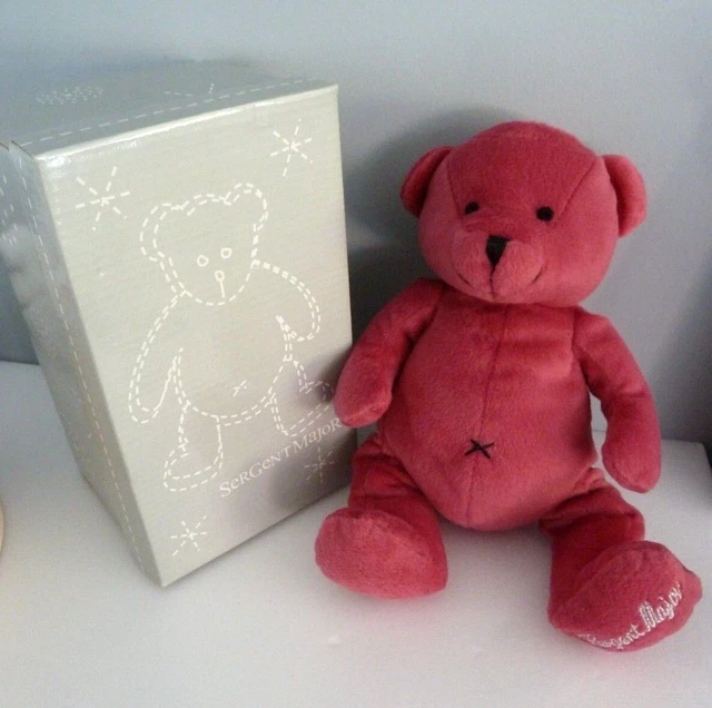 *. DOUDOU PELUCHE SERGENT MAJOR OURS ROSE nez noir croix nombril 29cm 100%NEUF