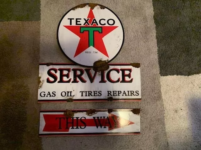 Antique style-barn find look Texaco star dealer sales service gas oil sign set