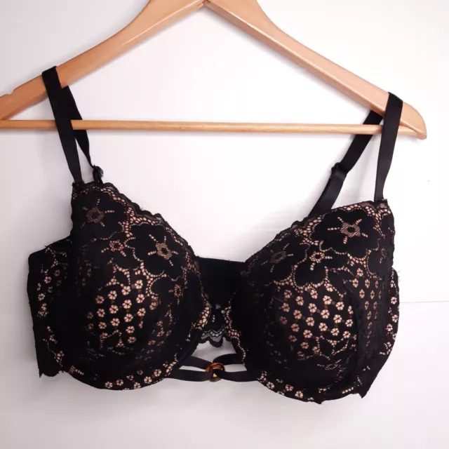 BRAS N THINGS Black Lace Bra Adjustable Straps Underwire Wide Band