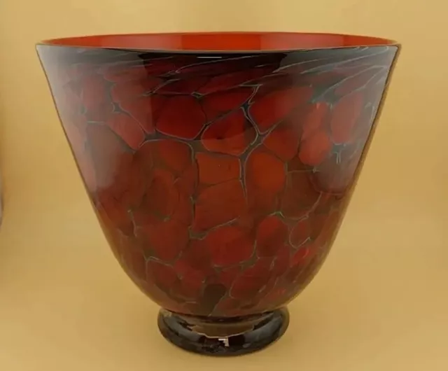 Stunning Studio Art Glass Red Tortoise Shell Pedestal Centerpiece Bowl Perfect!!