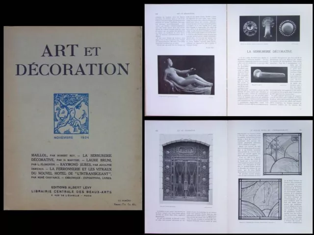 Art Et Decoration Novembre 1924 Raymond Subes, Maillol, Laure Bruni, Serrurerie