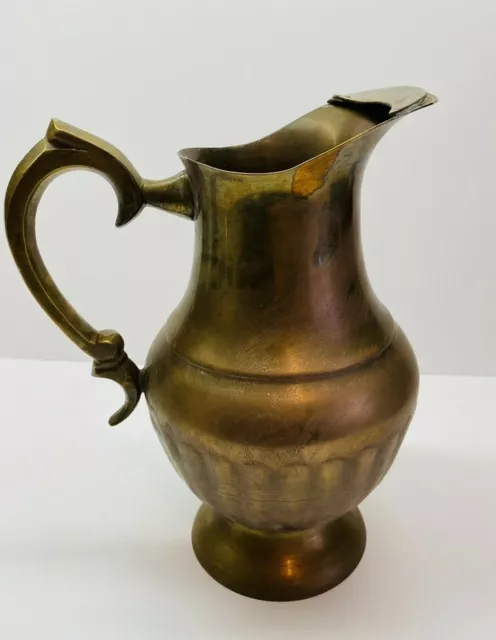 Vintage Solid Brass Footed Water Pitcher 9" Tall