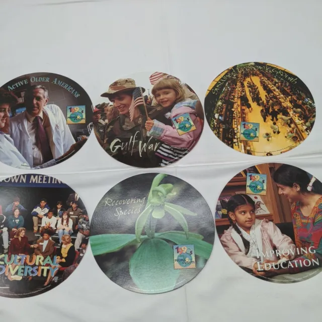 Lot of (6) 1990s People And Event Circular Cardboard Collectables With Fun Facts