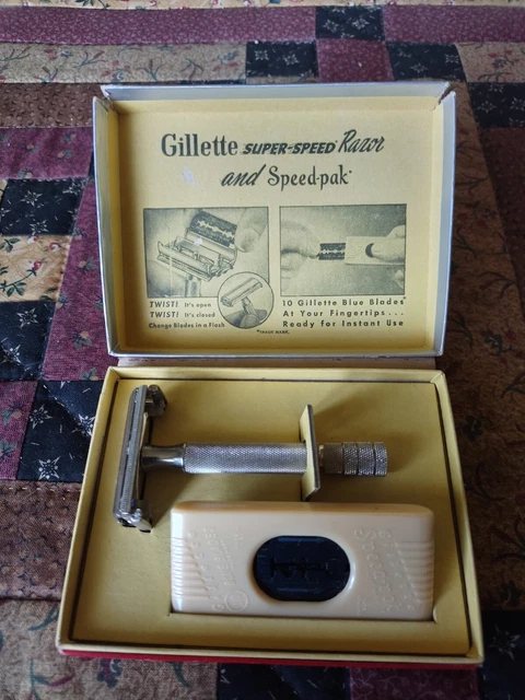 NOS VINTAGE GILLETTE SUPER SPEED One Piece Razor & Original Box