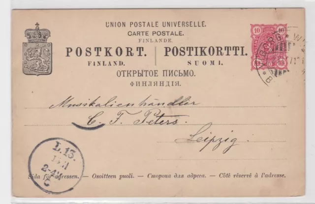 08263 alte Ganzsachen Karte Finnland 10 Penni 1897 nach Leipzig