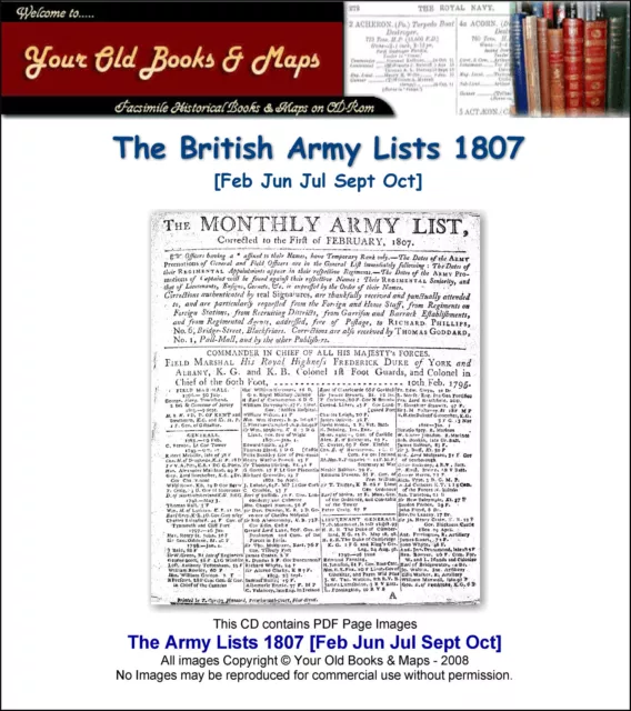 British Army Lists 1807 Monthly Editions - Feb Jun Jul Sept Oct CDROM