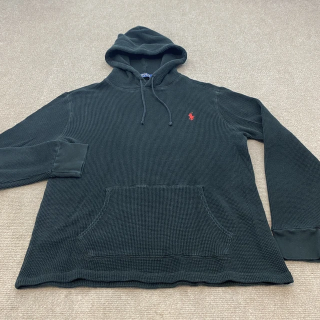 Polo Ralph Lauren Waffle Knit Thermal Hoodie Black Pullover Men's Large (M)