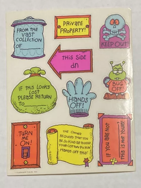 Vintage 1980s Hallmark Funny Property Seals Stickers 1 Sheet Of 10 Stickers