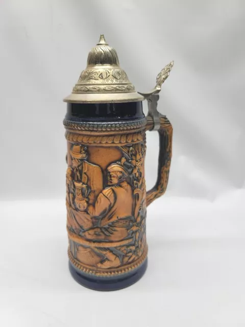 Vintage 1862 Made in Germany GERZ Lidded 3D Pub Scene Beer Stein 10" w Germany