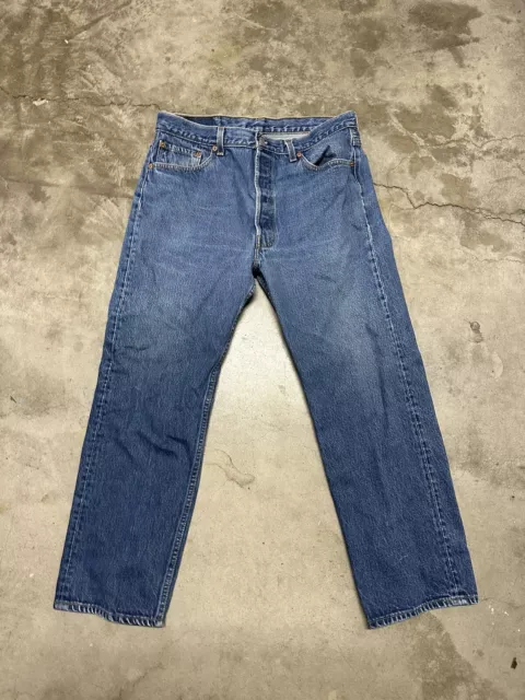 Vintage Levis 501-0000 90s Mens Jeans made in USA 32 x 27 Button Fly Blue 4
