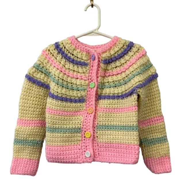 Vtg 80s Girls Youth Knit Pastel Cardigan Sweater Kawaii Size 2t Acrylic