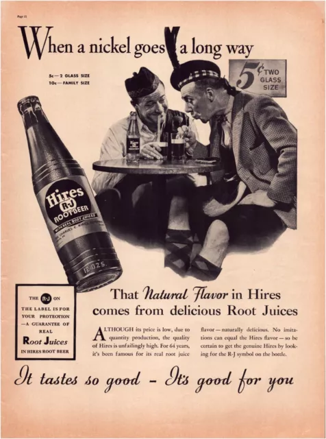 Print Ad Hires Root Beer 1937 Full Page Large Magazine 10.5"x13.5"