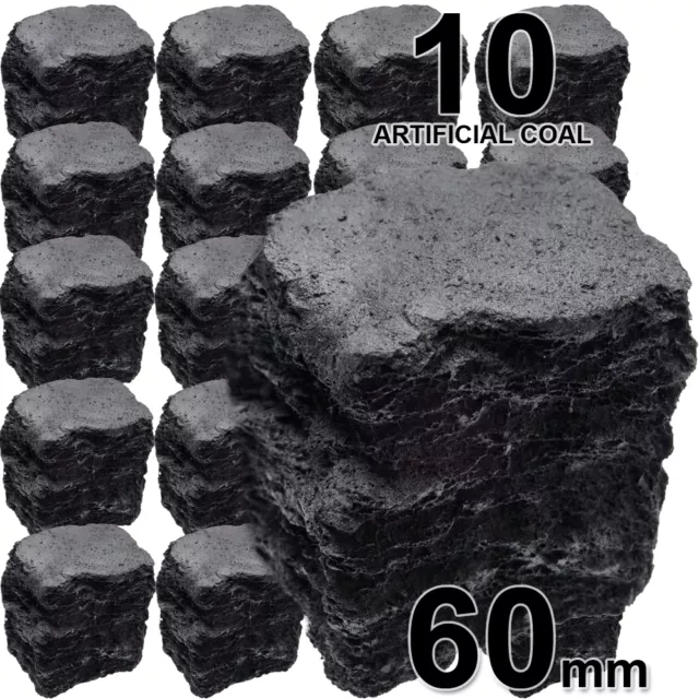 10 Replacement Gas Fire Coals Ceramic Fibre Imitation Effect Coal LARGE 60mm