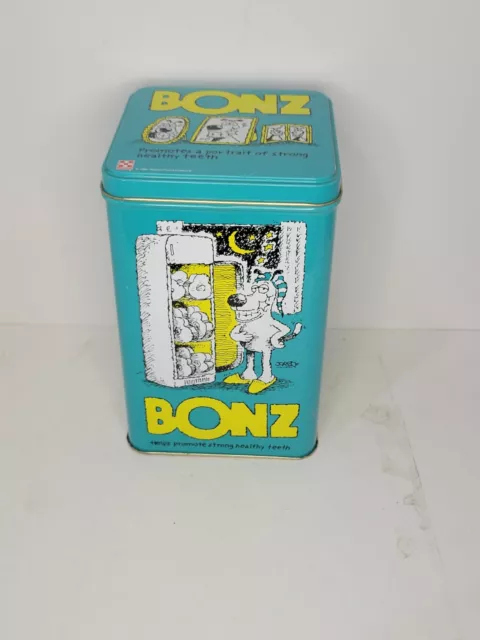 Retro Teal Purina "BONZ" Dog Treat Tin w/ Lid (1990)