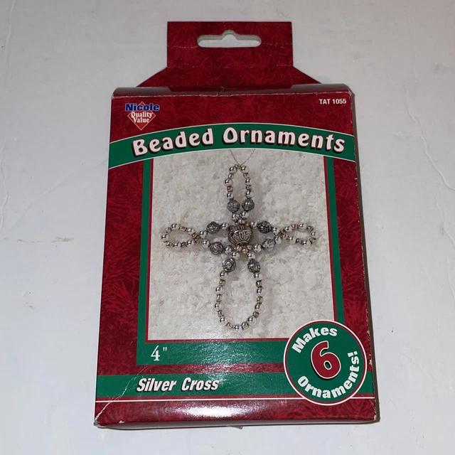 Kit de Navidad Religiosa con Cuentas de Plata Nicole Hace 6 Adornos Artesanía
