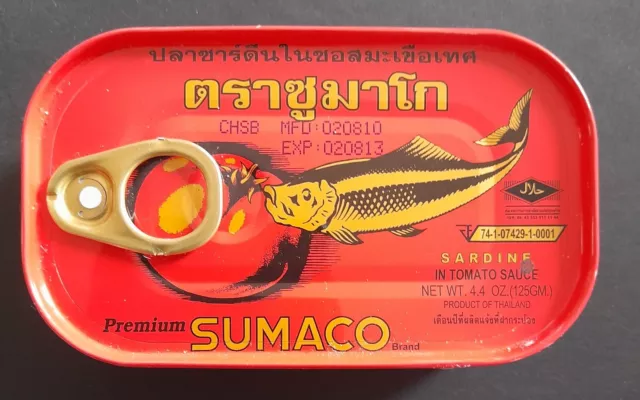 1 boite de sardines SUMACO brand - pleine - sauce tomate - conserve de Thailande