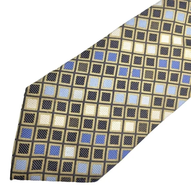 Roberto Villini Mens 100% Silk Tie Gold Blue Geometric
