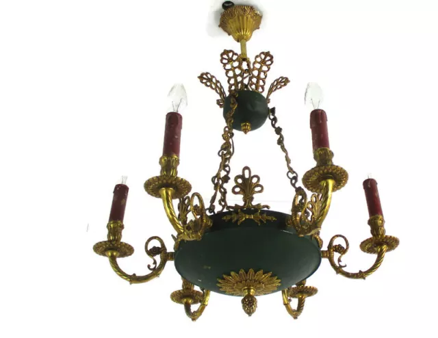 Chandelier Bronze 6 Lights Arm Ornate  Hollywood Regency Empire style Beautiful
