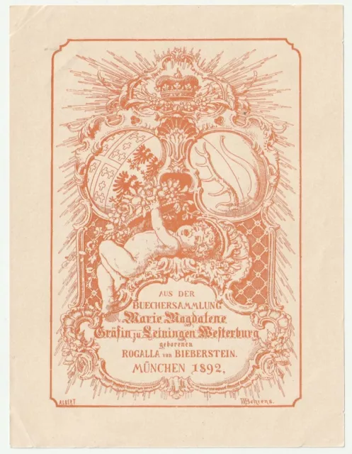 WILHELM BEHRENS: Exlibris für Marie Magdalene Gräfin zu Leiningen-Westerburg