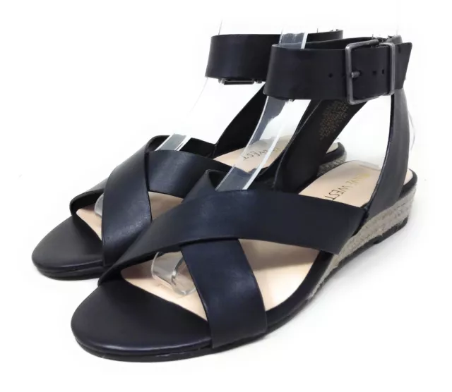 Nine West Womens 7 Mossa Ankle Strap Wedge Sandal Black Leather Size 5.5 M US 3