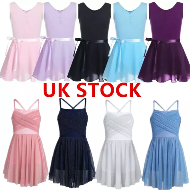 UK Girls Gymnastics Leotard Dress Ballet Unitard+Tutu Wrap Dance Skirt Outfits