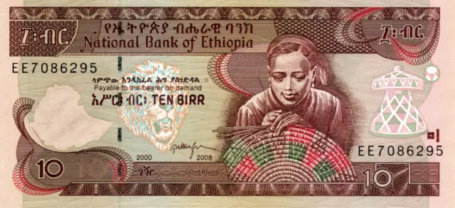 Ethiopia 10 Birr 2000EE/2008 UNC P-48e Banknote Prefix EE Paper Money