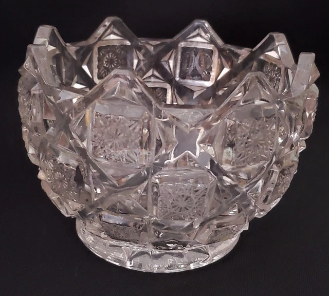 VINTAGE CRYSTAL IRIDESCENT PRESSED GLASS CANDY/NUT BOWL with SAWTOOTH RIM