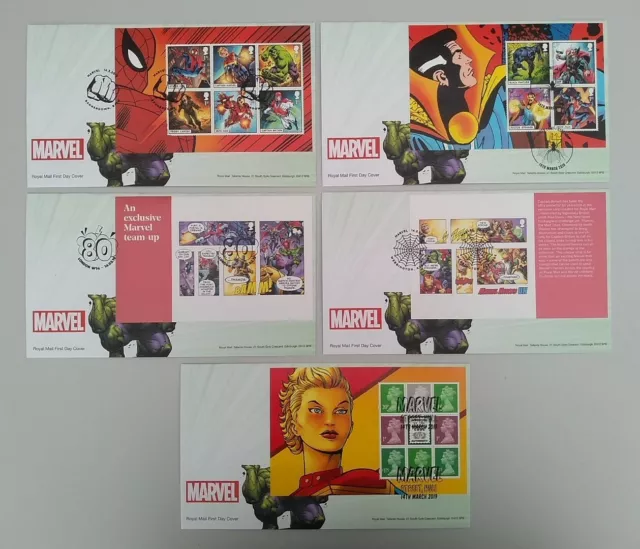 2019 Marvel PSB Stamp Booklet Panes over 5 HULK FDC 5 different postmark