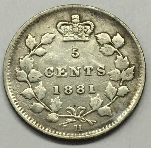 1881 H Canada 5 Cents Silver Coin - Ships Free W/ Usps Tracking & Insur.